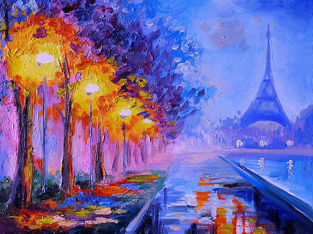 Oil painting of Eiffel Tower, France, artwork