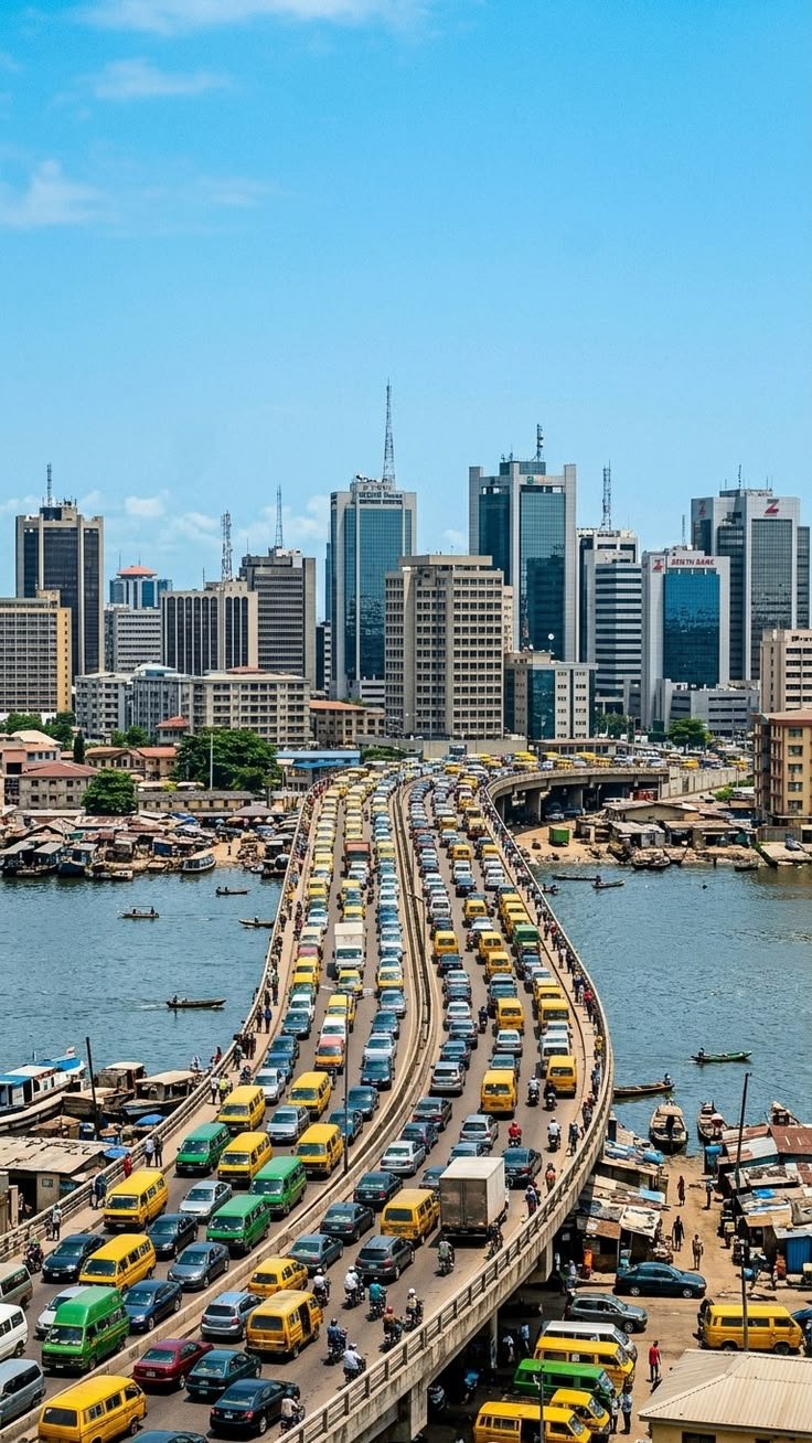 City of Lagos skyline and urban life