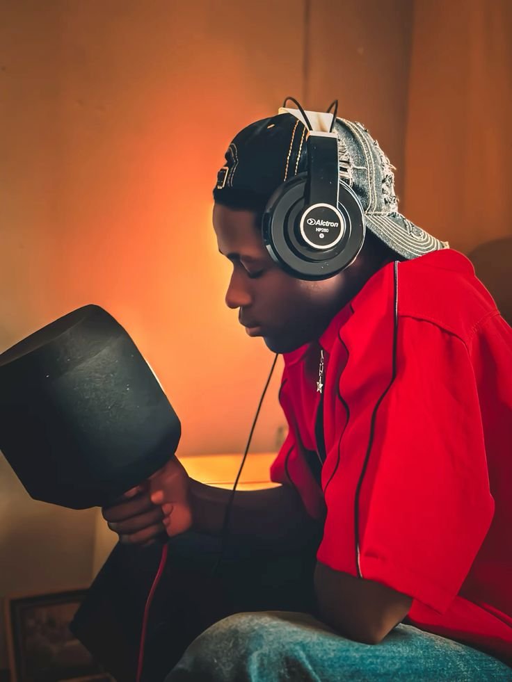 Artist recording music during a professional studio session