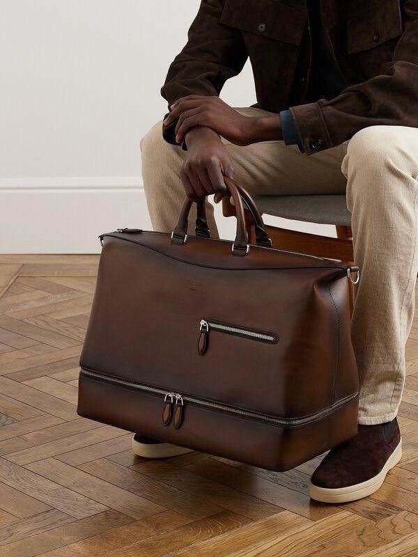 Classic leather briefcase for professional men, stylish business bag for work and meetings