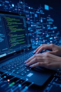 Young entrepreneur learning digital skills that will make you rich before 2030