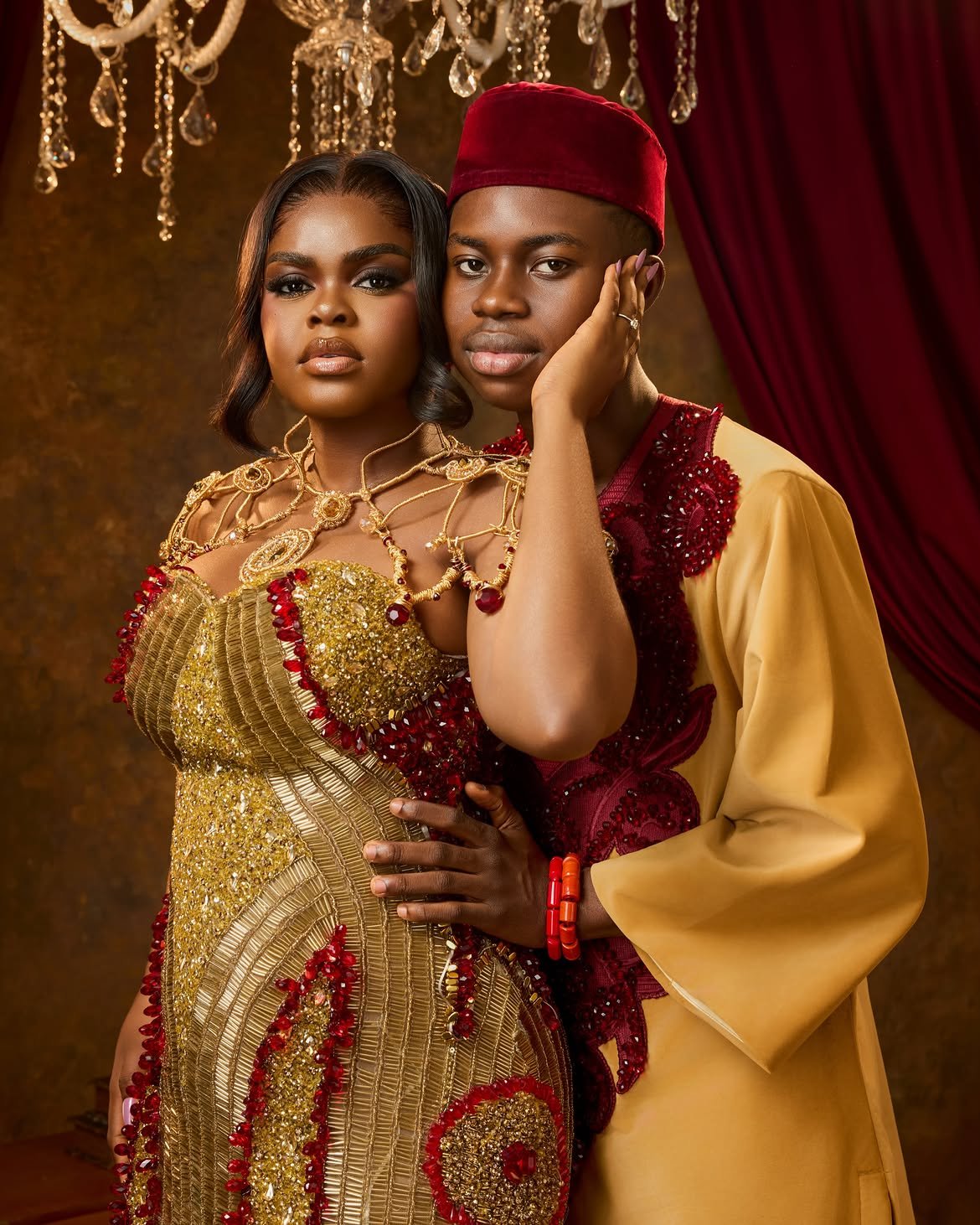 Peller and Jarvis celebrating their traditional Edo wedding with family and guests